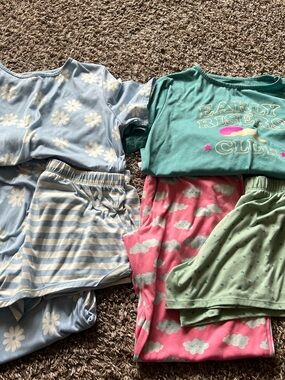 Kids Floral & Cloud Pajama Sets - Blue, Pink, Green
